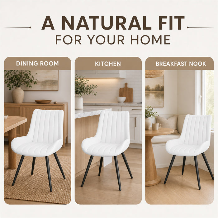 Dining Chairs Set of 2, White Upholstered, Metal Legs