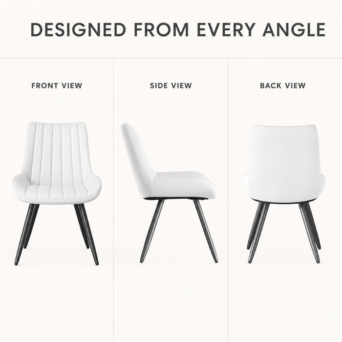 Dining Chairs Set of 2, White Upholstered, Metal Legs
