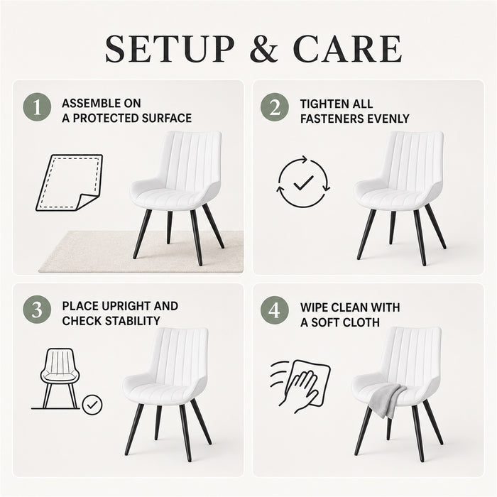 Dining Chairs Set of 2, White Upholstered, Metal Legs
