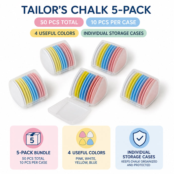 Tailor's Chalk 50 Pcs Sewing Fabric Markers 5 Cases, 4 Colors