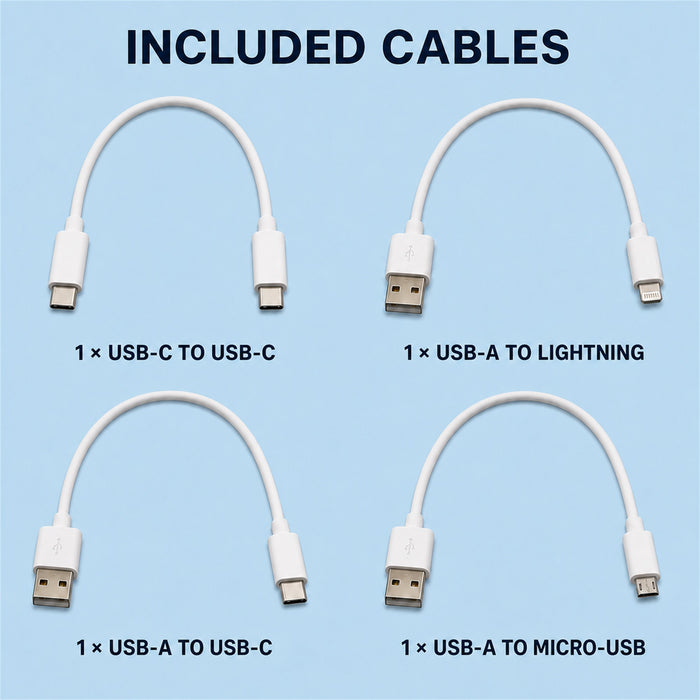 4-Port USB Charging Station, 20W PD, 4 Cables, Silver