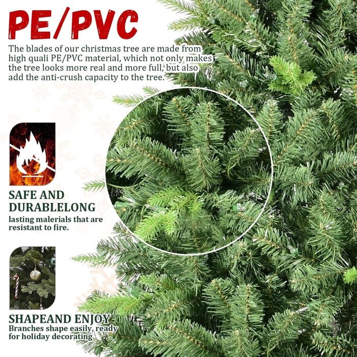 6FT Artificial Christmas Tree Realistic PE/PVC Full Branches Easy Assembly Metal Stand Fire-Resistant Holiday Tree for Home, Living Room, Office