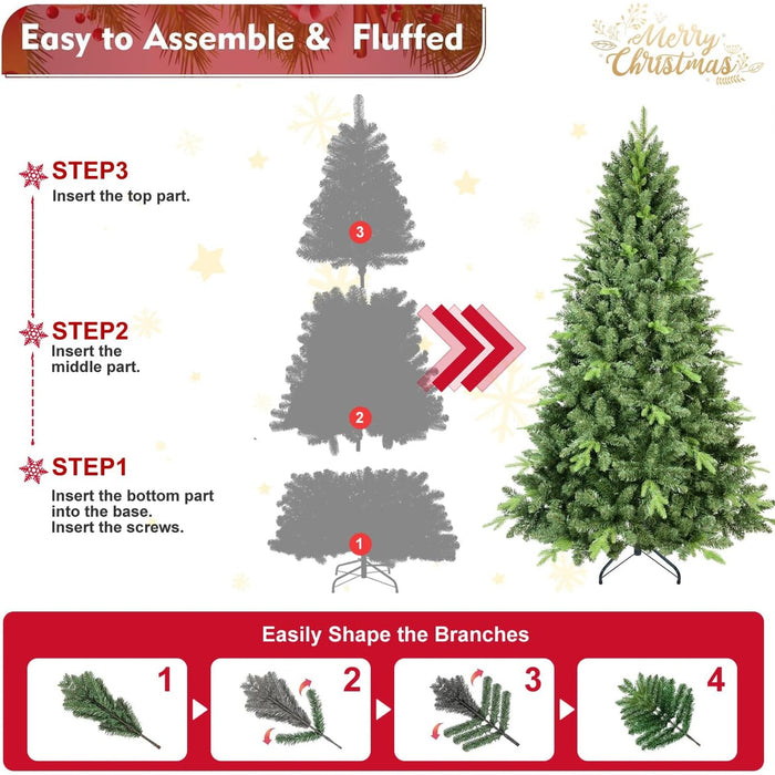 6FT Artificial Christmas Tree Realistic PE/PVC Full Branches Easy Assembly Metal Stand Fire-Resistant Holiday Tree for Home, Living Room, Office
