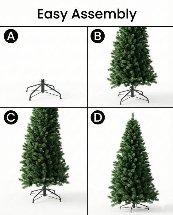 Artificial Christmas Tree Full Green PVC Holiday Tree with Metal Stand Easy Assembly, Realistic Pine Look 205cm / 6.7FT for Home, Living Room, Office Décor