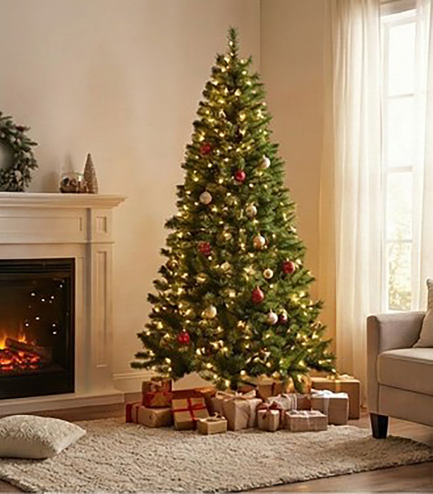 Artificial Christmas Tree Full Green PVC Holiday Tree with Metal Stand Easy Assembly, Realistic Pine Look 205cm / 6.7FT for Home, Living Room, Office Décor