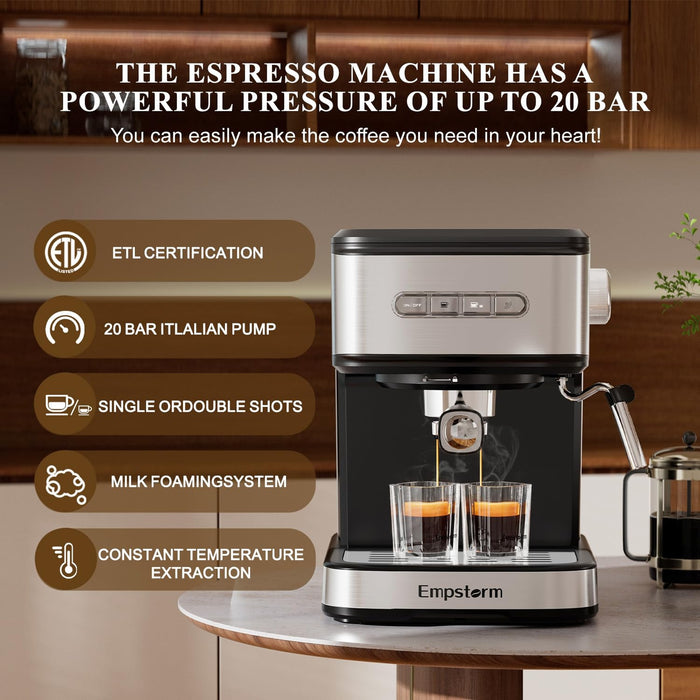 Espresso Machine, 20 Bar Coffee Maker with Milk Frother, Black
