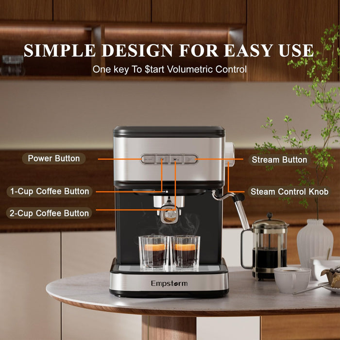 Espresso Machine, 20 Bar Coffee Maker with Milk Frother, Black