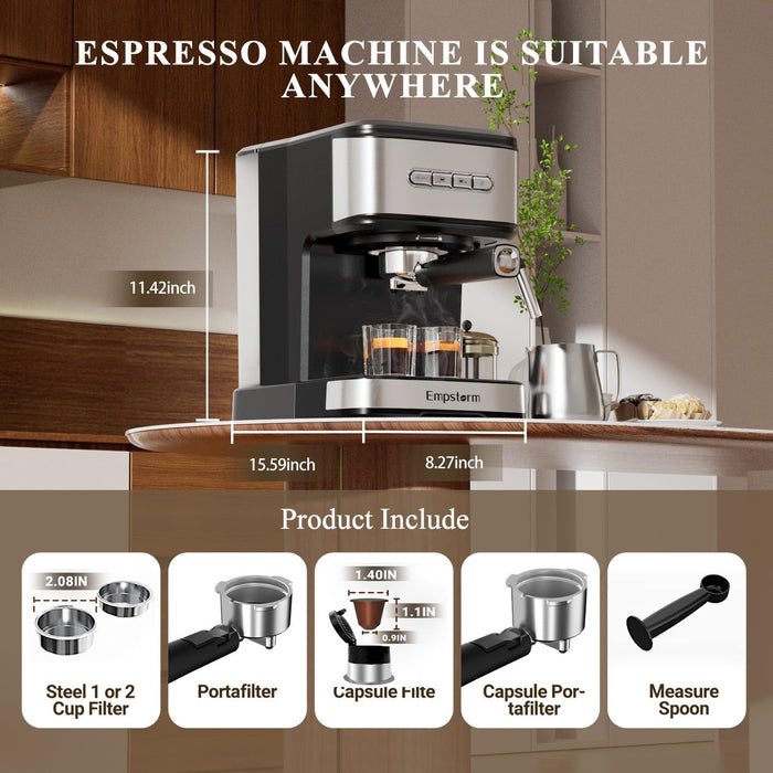 Espresso Machine, 20 Bar Coffee Maker with Milk Frother, Black