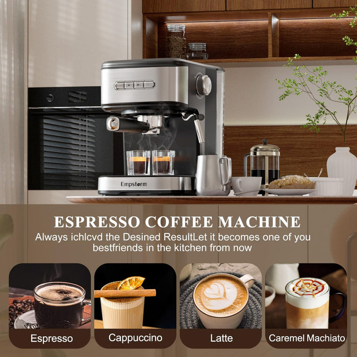 Espresso Machine, 20 Bar Coffee Maker with Milk Frother, Black