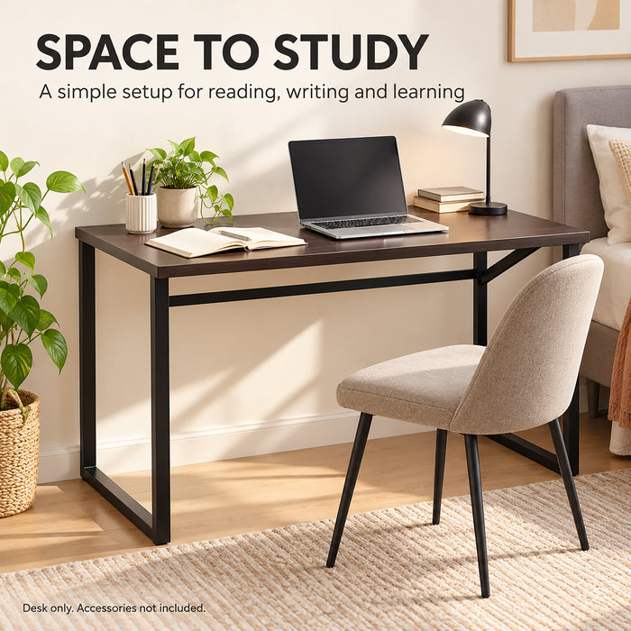 Computer Desk, Metal Frame, 112 cm, Dark Brown, for Home Office