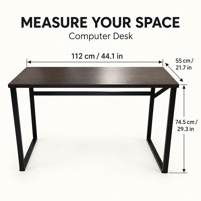 Computer Desk, Metal Frame, 112 cm, Dark Brown, for Home Office