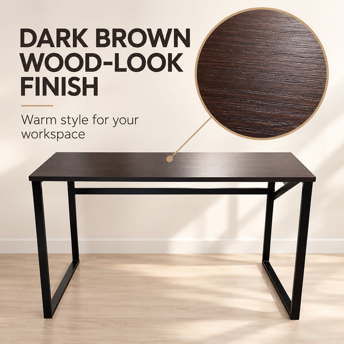 Computer Desk, Metal Frame, 112 cm, Dark Brown, for Home Office