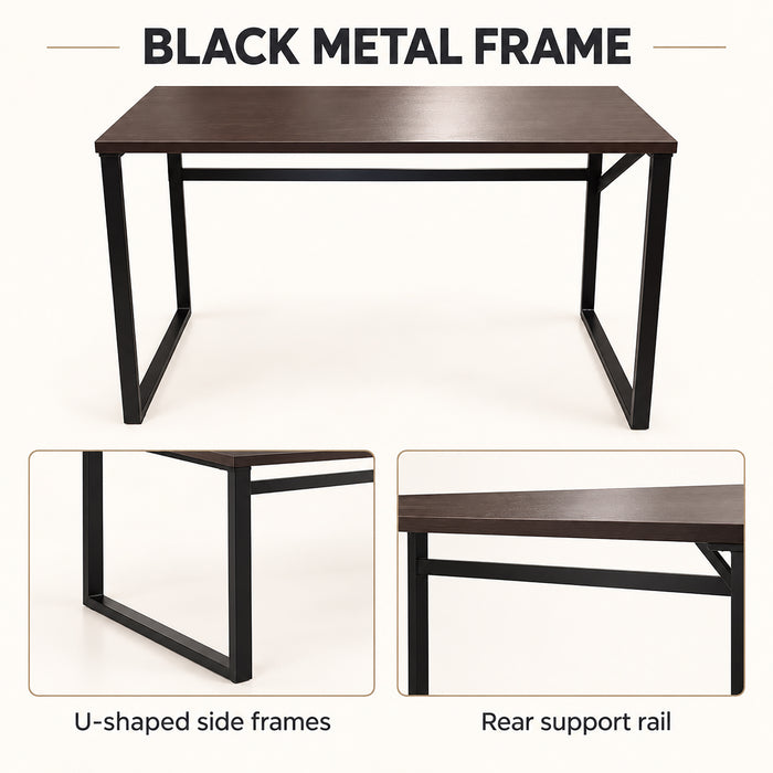 Computer Desk, Metal Frame, 112 cm, Dark Brown, for Home Office