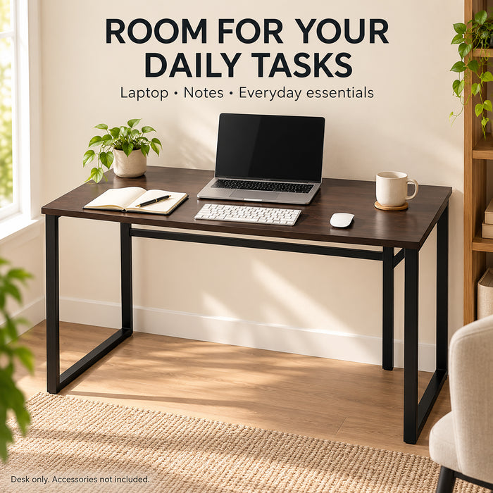 Computer Desk, Metal Frame, 112 cm, Dark Brown, for Home Office