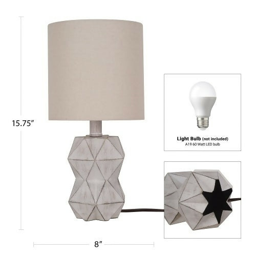 Faux Wood Table Lamp, 15.75" White Wash Faceted Lamp for Home, Bedroom, Office (2 Set)