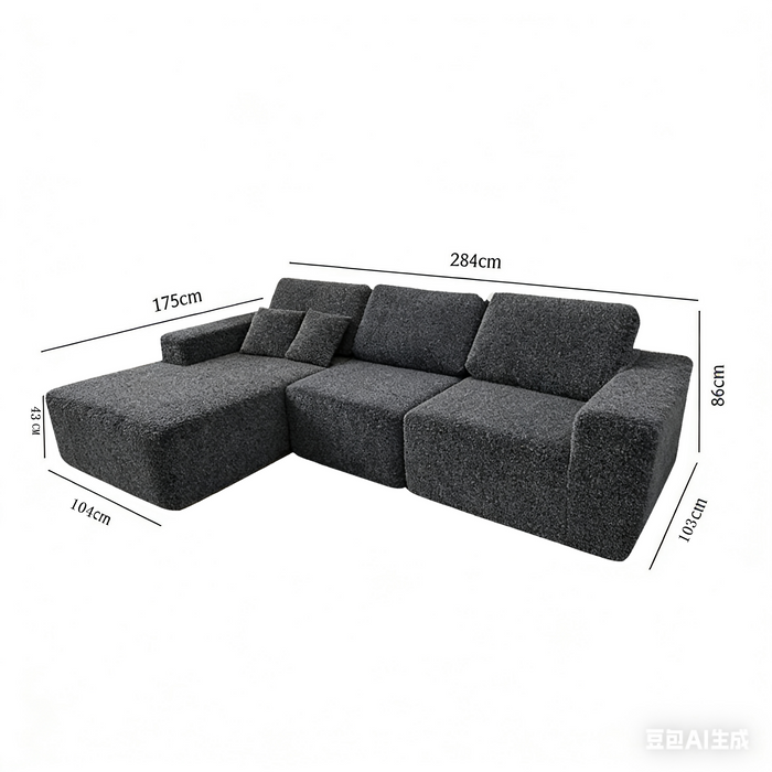 Teddy Compression Sofa Upholstered Velvet Chaise longue sofa For Four Person, High Rebound Density Sponge Sofa for Living Room, Bedroom, Apartment or Office, 284cm