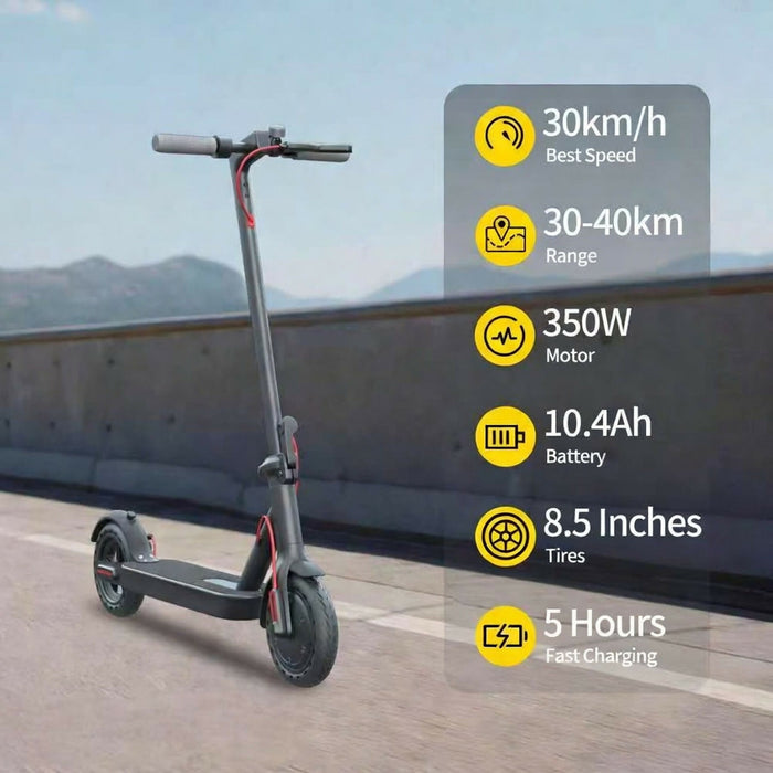 Electric Scooter for Adults, 350W Foldable Commuter E Scooter with App Control, 8.5" Honeycomb Tires, Dual Brakes, 10.4Ah Battery, Up to 30 km/h, Black