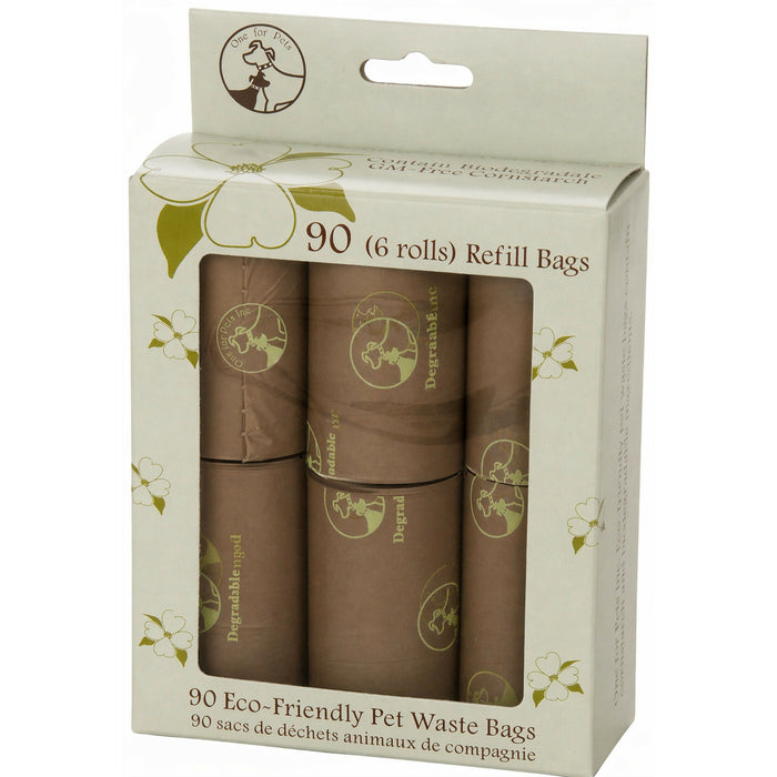 One for Pets Pet Waste Bags Refill Rolls 90 Count, 6 Rolls, Strong Leak-Resistant Dog Poop Bags with Cornstarch Eco-Conscious Brown Bags for Walks, Travel & Daily Cleanup