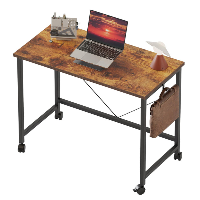 Rolling Computer Desk with Locking Wheels, 32-Inch, Brown