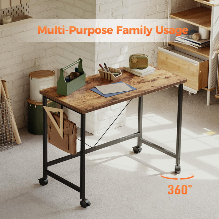 Rolling Computer Desk with Locking Wheels, 32-Inch, Brown
