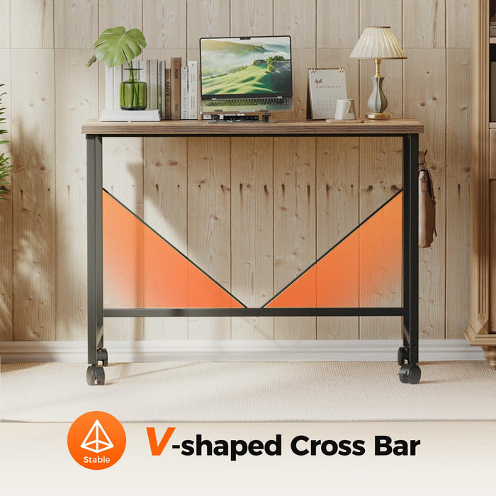 Rolling Computer Desk with Locking Wheels, 32-Inch, Brown