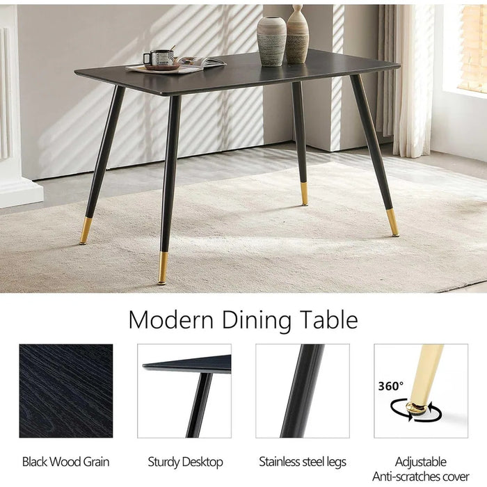 Dining Table, Black MDF Top, Metal Legs, 47.25 in, Seats 4