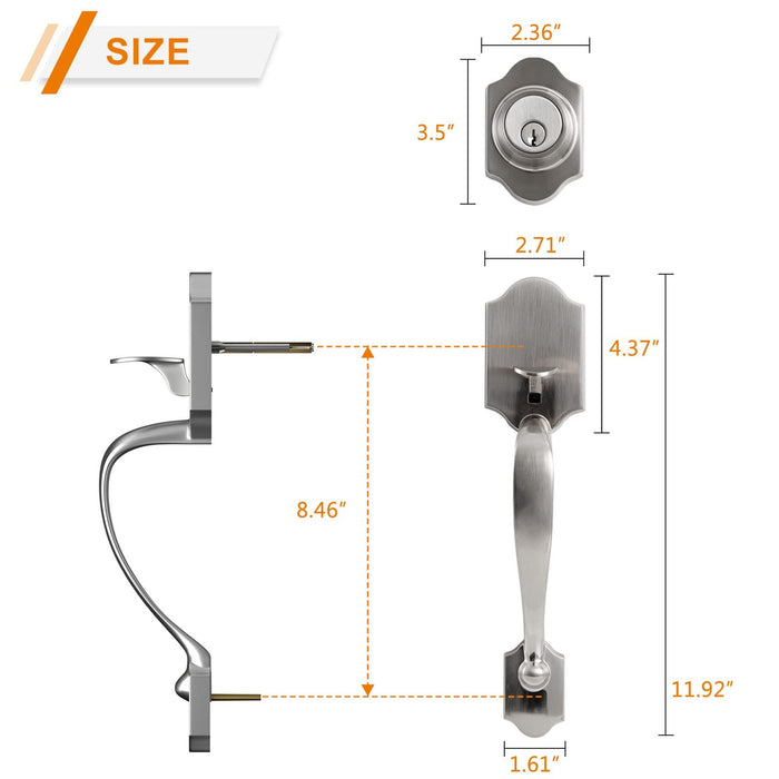 Front Door Handle Set, Deadbolt, Satin Nickel, Reversible