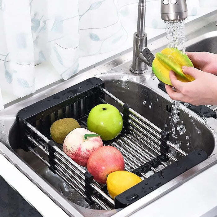 Expandable Sink Drain Basket, Stainless Steel Dish Rack, Black