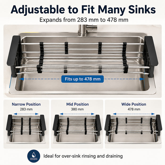 Expandable Sink Drain Basket, Stainless Steel Dish Rack, Black