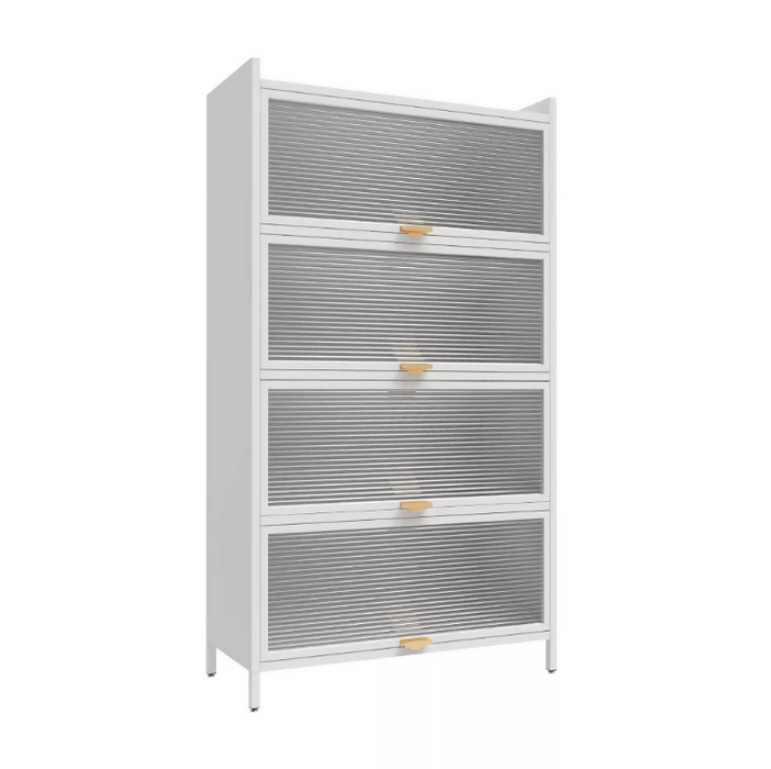 多層儲物廚房儲藏櫃，自立式廚房烘焙架，金屬材質，適用於餐廳、客廳和辦公室（4 翻轉門）