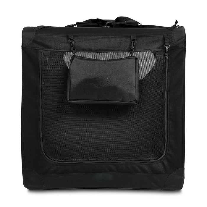 Soft Sided Dog Crate, Large Folding Portable Pet Kennel with Mesh Ventilation, Fleece Bed, Carry Handles & Storage Pouch, Black Travel Crate for Dogs, 107 x 79 x 78 cm
