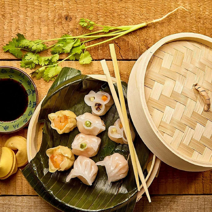 Bamboo Steamer 10 Inch, 2 Tier Steamer Basket & Lid, Dumpling Steamer, Dim Sum Steamer Basket, with Round Shape Mesh Non-Stick Pad, Steaming for Vegetables, Bao Bun, Rice, Chicken, Fish & Meat