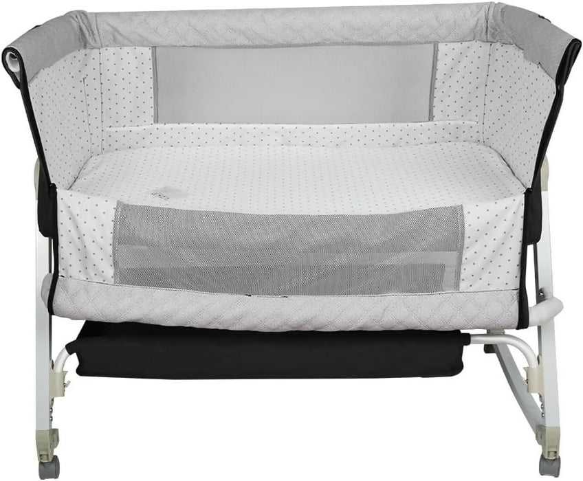 Premium Baby Bassinet Bedside Sleeper with Cradle Function and Lockable Wheels, Storage Tray, Breathable Mesh Sides and Cover, 7-Height Adjustable, Easy-Fold Crib for Newborns