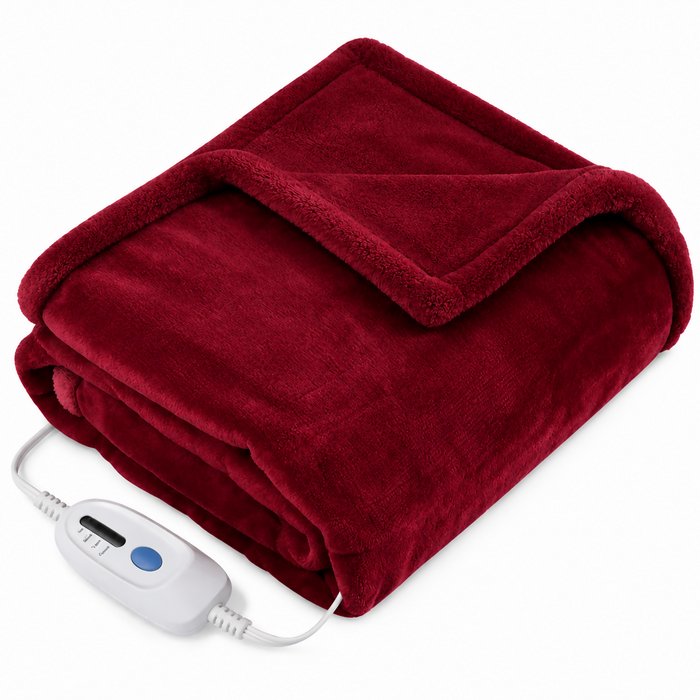 MaxKare Large Electric Heated Blanket Adjustable Timer 4 Heating Levels, 62" x 84"in Heated Throw Blanket Auto-Off Feature Machine-Washable Fabrics Full Body Comfort, Red(213x158cm)