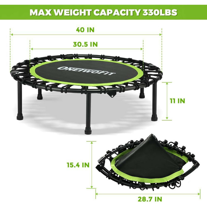 Rebounder Trampoline for Adults Quiet Bungee Cord System, 330 lb Capacity, Foldable Mini Fitness Trampoline Indoor Cardio, Weight Loss & Home Workout