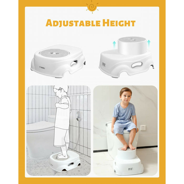 Step Stool Adjustable 2-Height Toddler Step Stool with Non-Slip Rubber Base & Steps |Sturdy One-Piece Design, 150 lb Capacity Bathroom Sink, Toilet, Bedroom