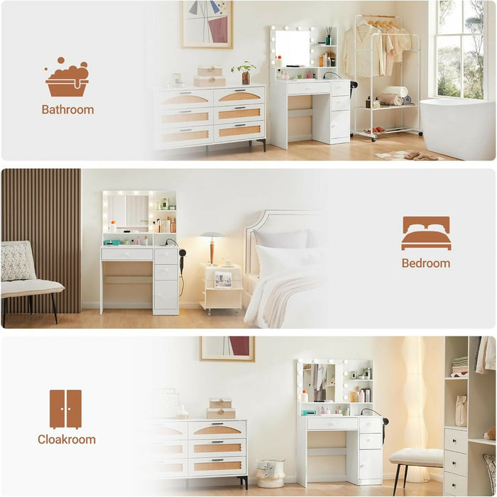 Vanity Desk with LED Mirror & Power Strip (White) ｜ 化妝枱套裝（白色，LED化妝鏡＋電源插座）