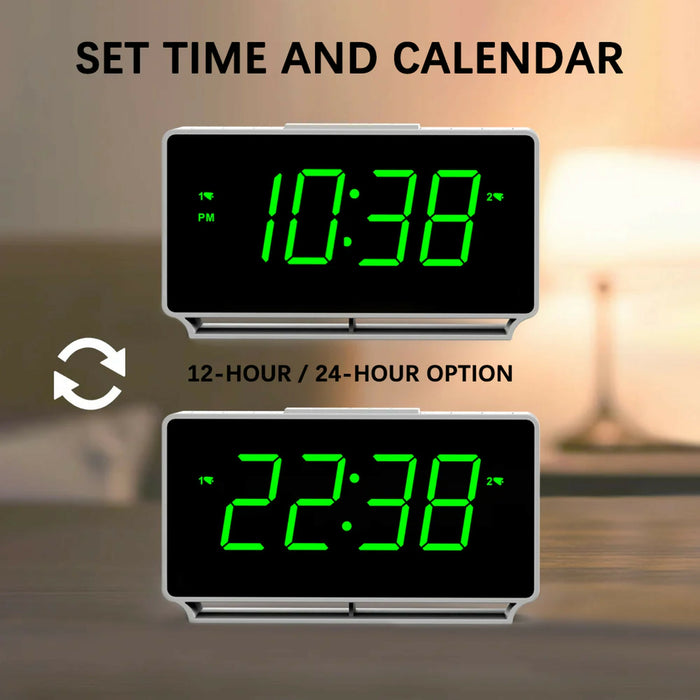 雙鬧鐘數碼電子鬧鐘（7-5-2 模式｜LED 顯示｜USB 及電池供電）