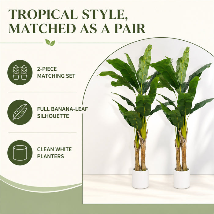 Faux Banana Trees, 2-Pack, 72 in, Planters Included, Indoor Décor