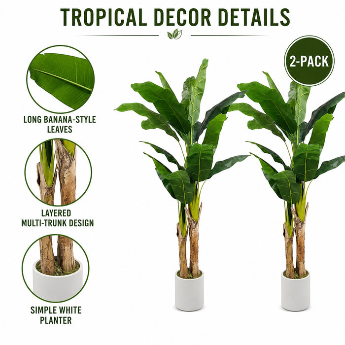 Faux Banana Trees, 2-Pack, 72 in, Planters Included, Indoor Décor