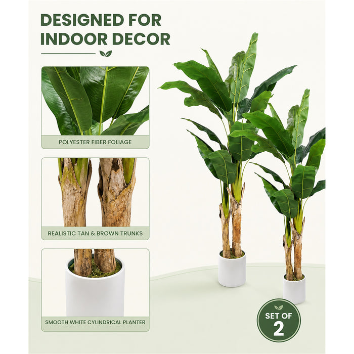 Faux Banana Trees, 2-Pack, 72 in, Planters Included, Indoor Décor