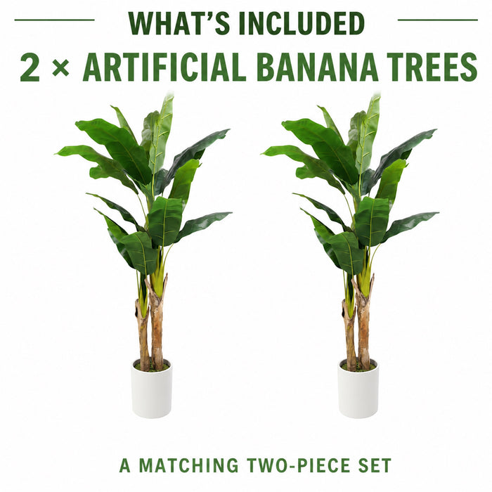 Faux Banana Trees, 2-Pack, 72 in, Planters Included, Indoor Décor