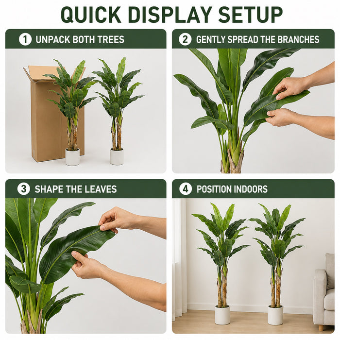 Faux Banana Trees, 2-Pack, 72 in, Planters Included, Indoor Décor