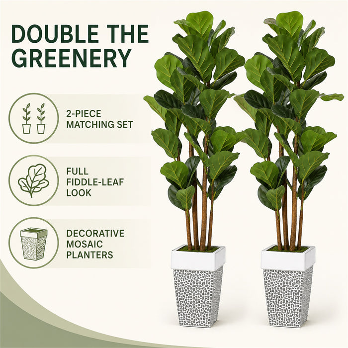Faux Fiddle Leaf Fig Trees, 2-Pack, 78 in, Planters Included, Indoor Décor