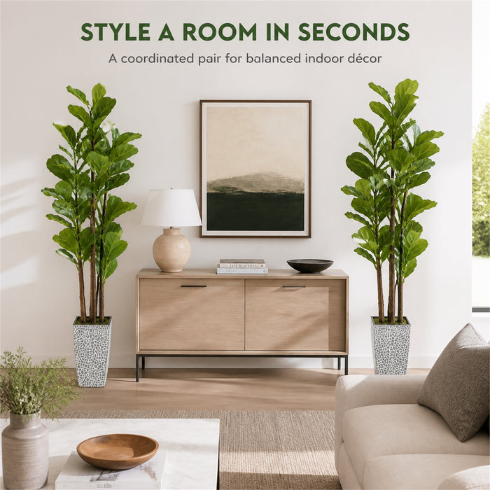 Faux Fiddle Leaf Fig Trees, 2-Pack, 78 in, Planters Included, Indoor Décor