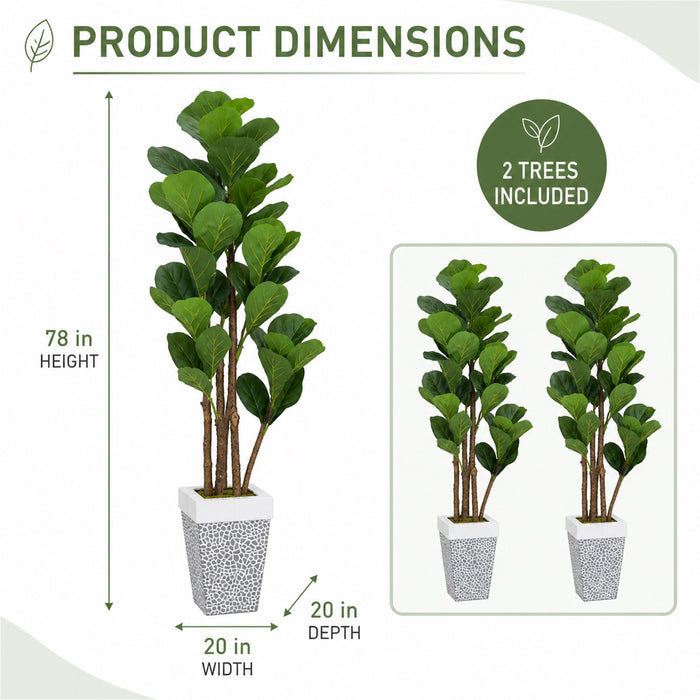 Faux Fiddle Leaf Fig Trees, 2-Pack, 78 in, Planters Included, Indoor Décor