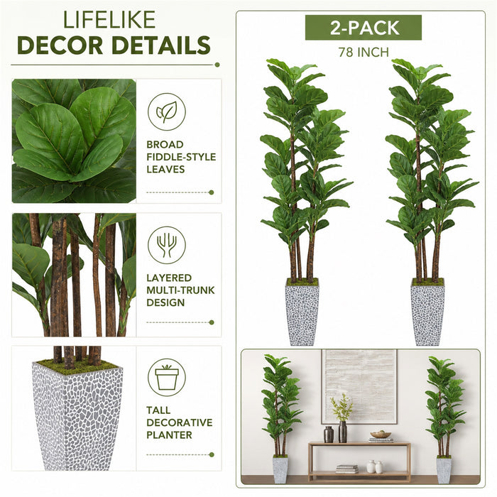 Faux Fiddle Leaf Fig Trees, 2-Pack, 78 in, Planters Included, Indoor Décor