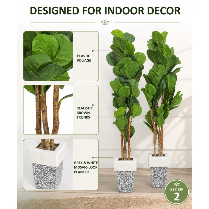 Faux Fiddle Leaf Fig Trees, 2-Pack, 78 in, Planters Included, Indoor Décor