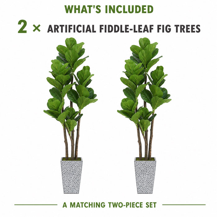 Faux Fiddle Leaf Fig Trees, 2-Pack, 78 in, Planters Included, Indoor Décor