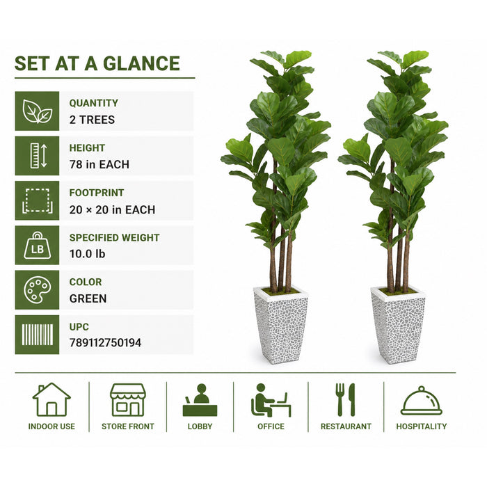 Faux Fiddle Leaf Fig Trees, 2-Pack, 78 in, Planters Included, Indoor Décor